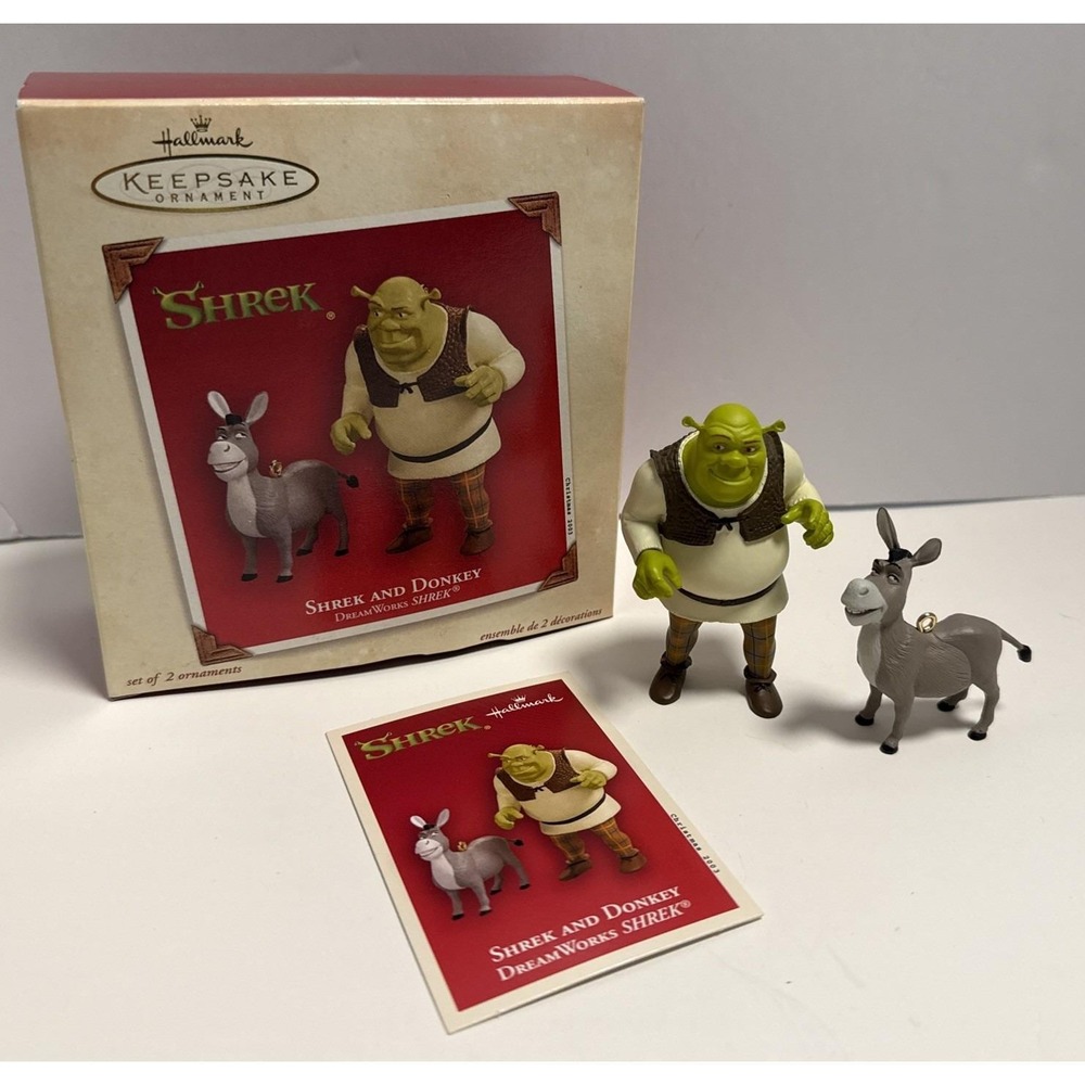 Shrek and Donkey Hallmark Keepsake Ornaments Set of 2 DreamWorks 2003 Christmas